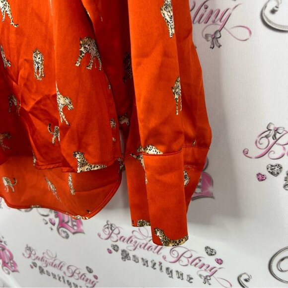 Chico's blouse leopards cheetahs cats Vibrant Orange Top with Leopard Print - Picture 4 of 7
